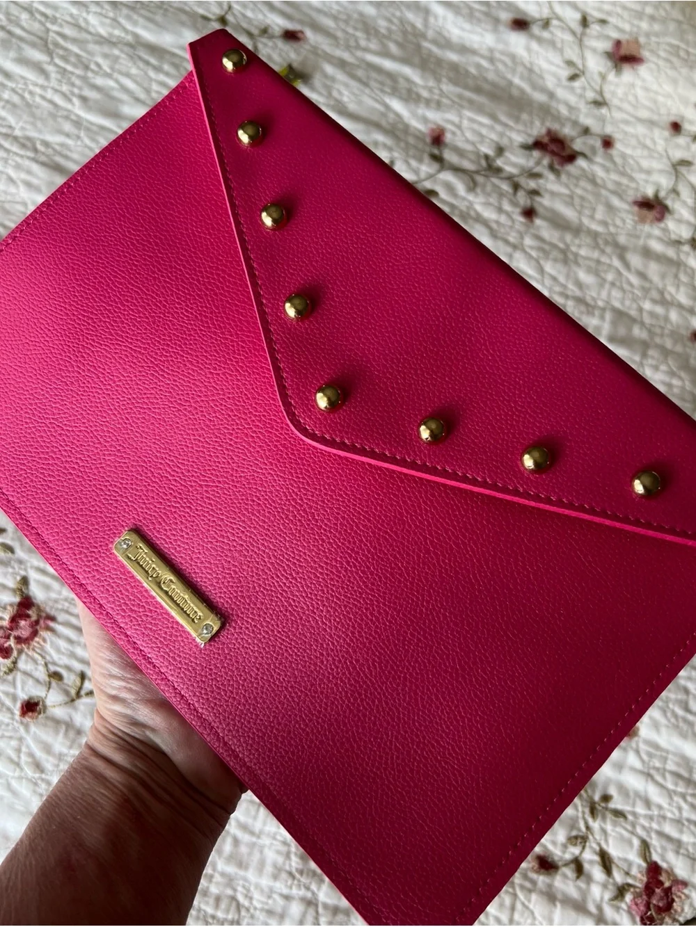 Classic Faux-Leather Juicy Couture Hot Pink Studded Envelope Clutch